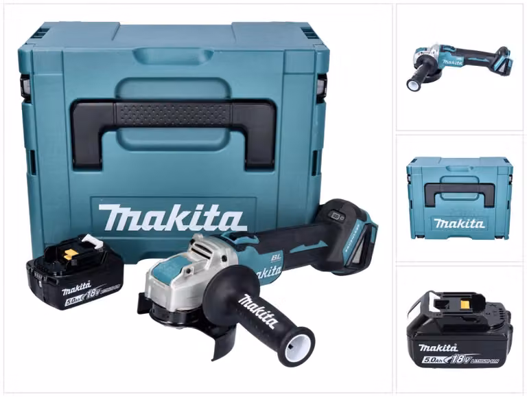 Makita DGA 521 T1X1J Smerigliatrice angolare a batteria 18 V 125 mm X-LOCK Brushless + 1x batteria ricaricabile 5,0 Ah + Makpac - senza caricabatterie