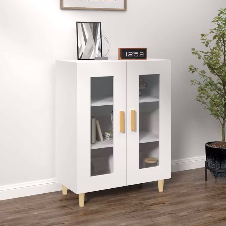 vidaXL Credenza Bianca in Legno Multistrato e Vetro per Soggiorno L: 69,5 cm, P: 34 cm, H: 90 cm
