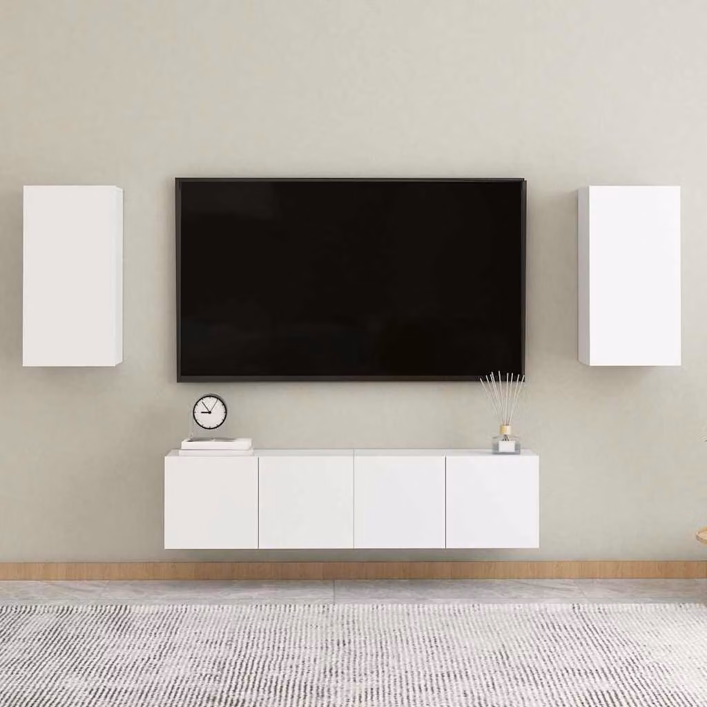 Set di mobili porta TV moderno vidaXL in 4 pezzi bianco in legno e MDF per soggiorno, a parete, L/P/H: 60 x 30 x 30 cm