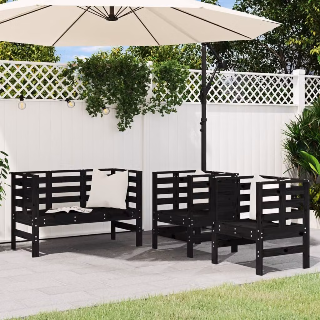 Maison Exclusive - Set da giardino 3 pezzi nero in legno massello di pino