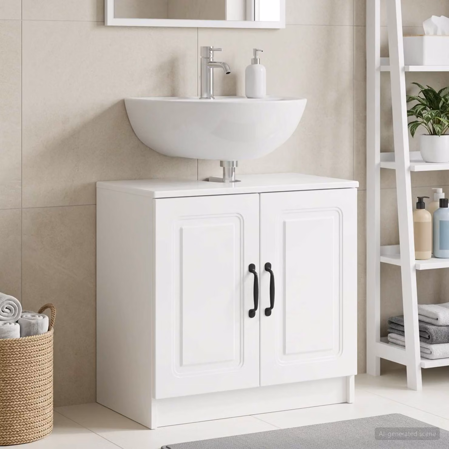 Armadio per lavabo da bagno vidaXL UTRECHT moderno bianco lucido con ante a battente