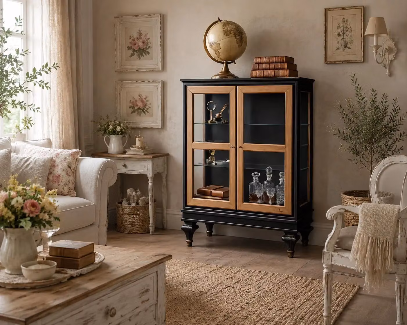 Vetrina classica Mobili 2G con 2 ante in vetro e ripiani interni in legno, disponibile in nero o marrone, L: 80 cm, P: 39 cm, H: 104 cm – 2
