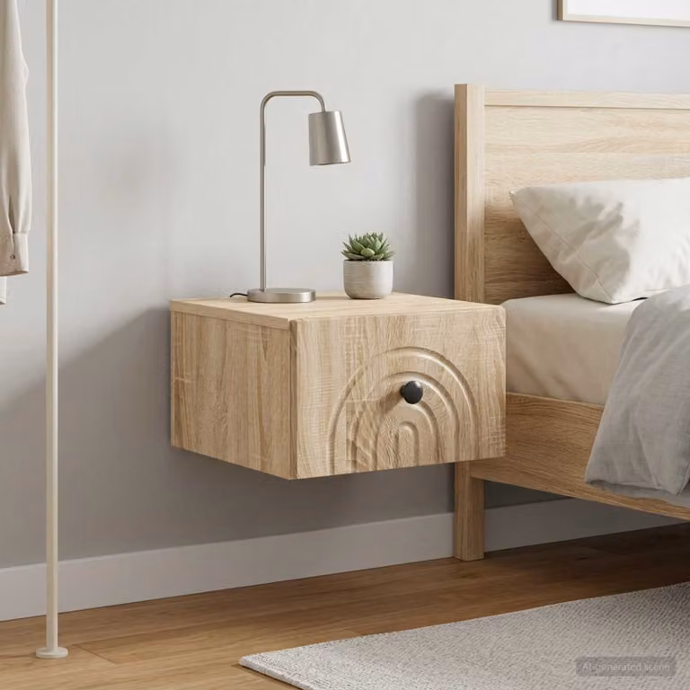 Set di 2 mobiletti da notte sospesi vidaXL in Rovere Sonoma, L 33 cm x P 34,5 cm x H 20 cm