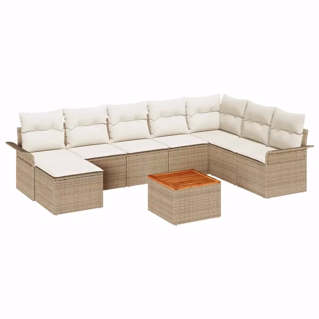 Set Divano da Giardino vidaXL 9 pz Beige in Polyrattan con Cuscini e Tavolino – 2