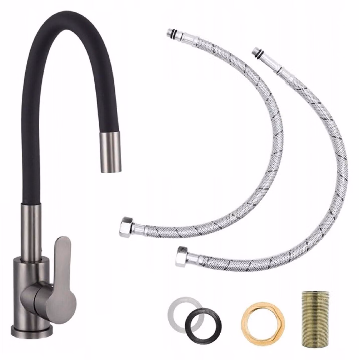 Omgoods - Rubinetto da cucina flessibile con soffione regolabile