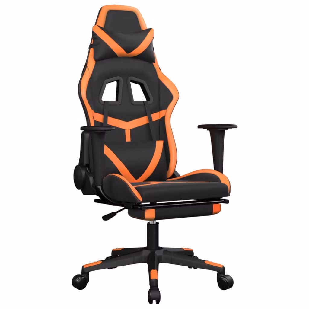 Sedia da Gaming con Poggiapiedi Nero e Arancione in Pelle finta