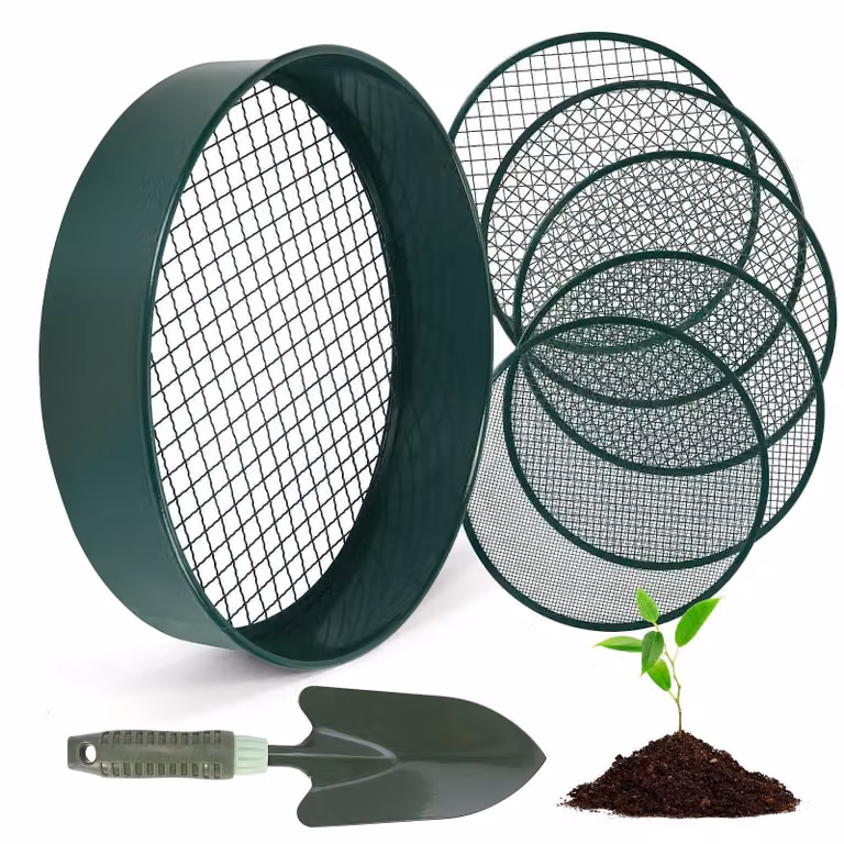 Setaccio da giardino da 30 cm, in acciaio inossidabile, con 5 sacchetti filtranti intercambiabili