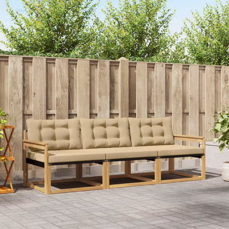 Set di divani da esterno vidaXL in legno di acacia e textilene, 3 pezzi, Bianco e Beige