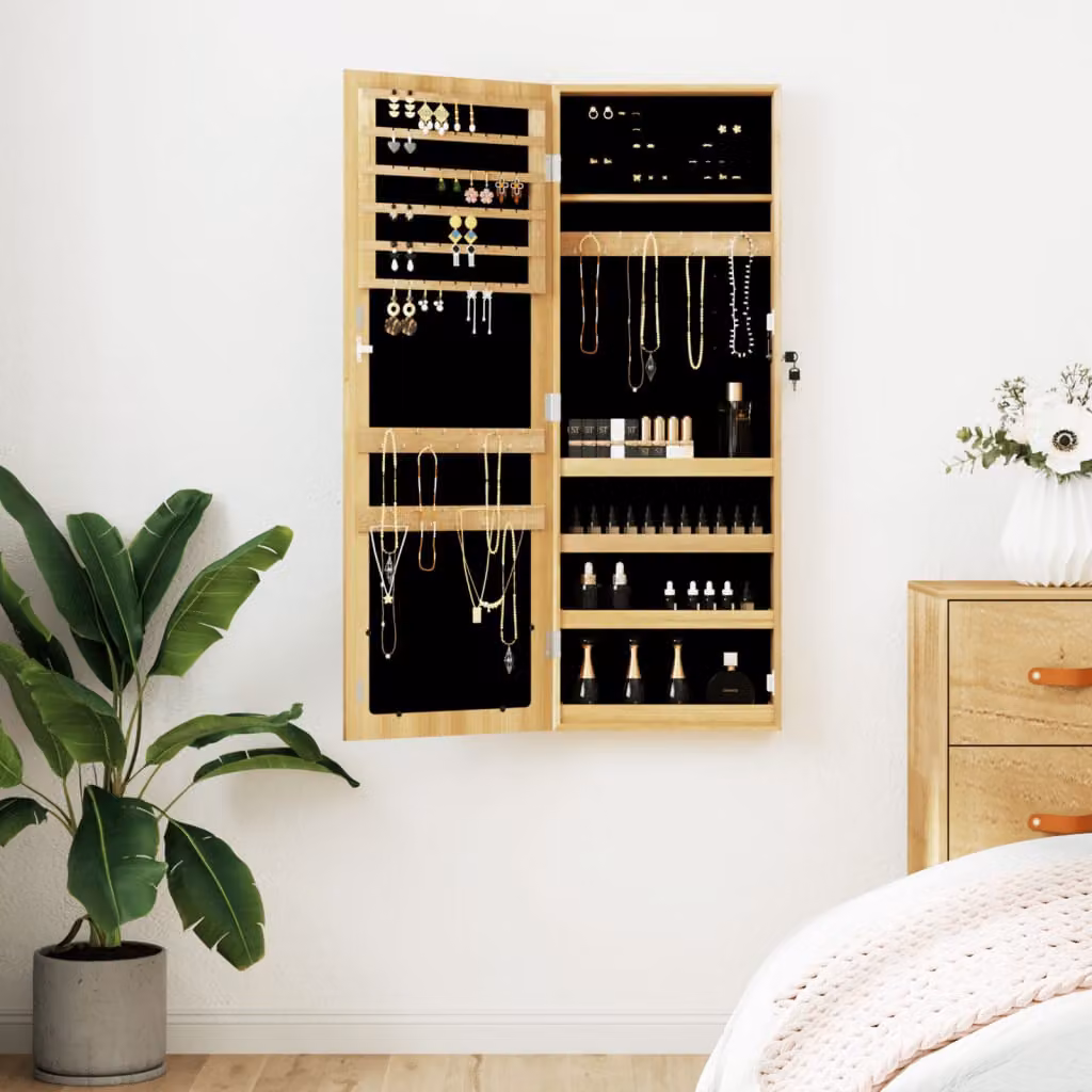 Armadio Portagioie con Specchio da Parete vidaXL in MDF, Marrone/Beige, L: 37,5 cm, P: 10 cm, H: 106 cm