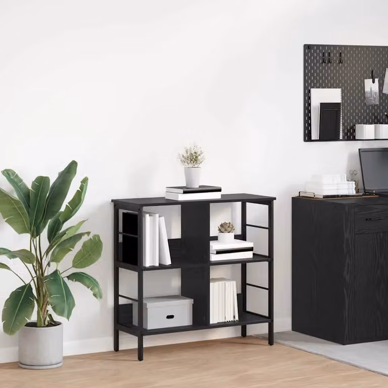 Libreria industriale vidaXL a 4 livelli in legno e metallo nero L 82 cm, P 32 cm, H 79 cm