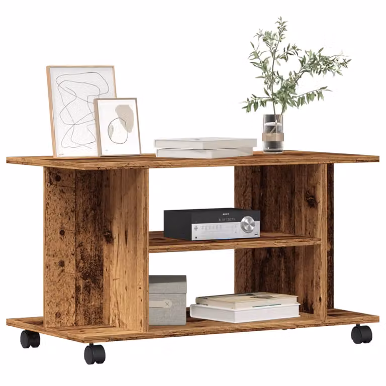 Mobile TV con ruote vidaXL in legno multistrato color marrone stile rustico L 80 cm, P 40 cm, H 45 cm