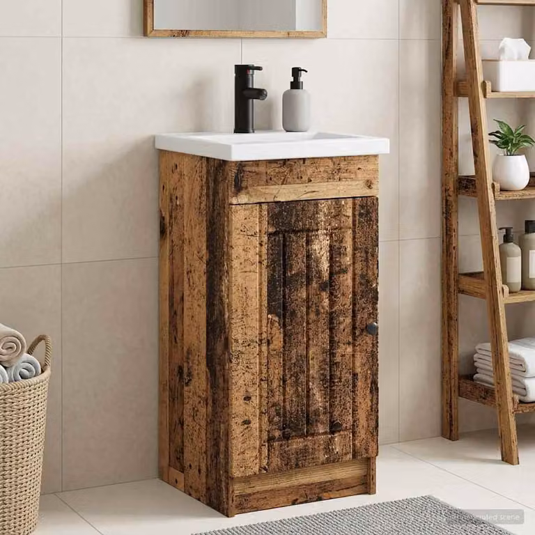 Mobile da bagno con lavabo vidaXL in legno antico e metallo, colore marrone, L 42 cm x P 40 cm x H 84,5 cm