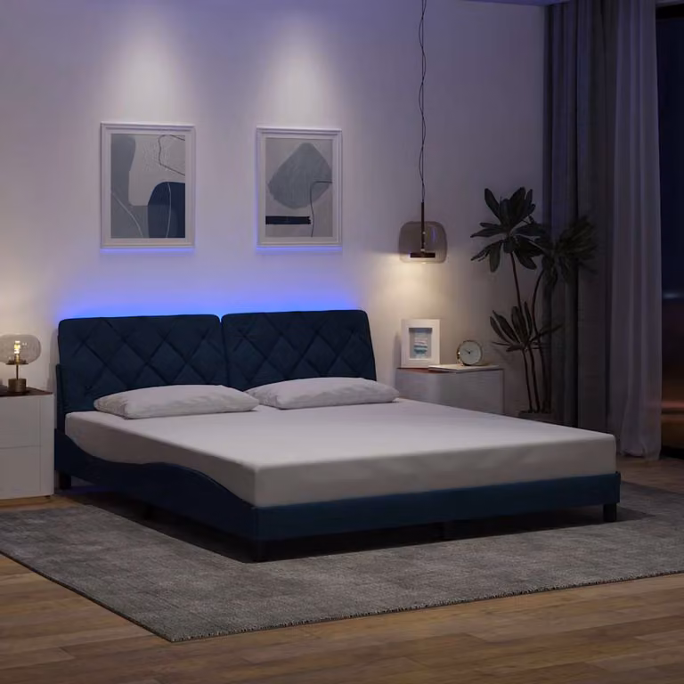 vidaXL Giroletto moderno in tessuto blu con illuminazione LED e porta USB, L/P: 180 x 200 cm