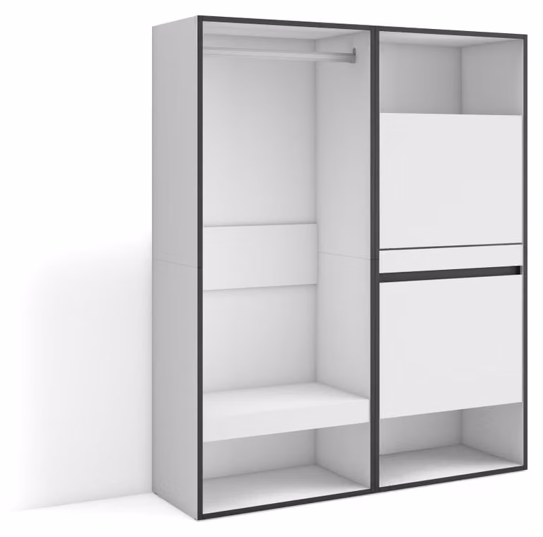 Armadio aperto, dimensioni 120x145x35 cm, bianco, in melaminico