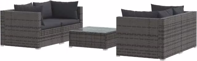Set di mobili da giardino in polyrattan 5 pz con cuscini grigio 02_0016434
