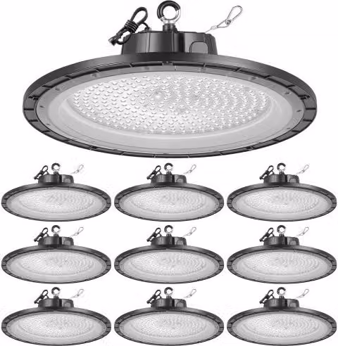 VEVOR Lampada LED UFO per Capannone e Garage, Faretto Industriale da 200W, 30000LM, Luce Bianca Fredda 5000K, Impermeabile IP65, Colore Nero