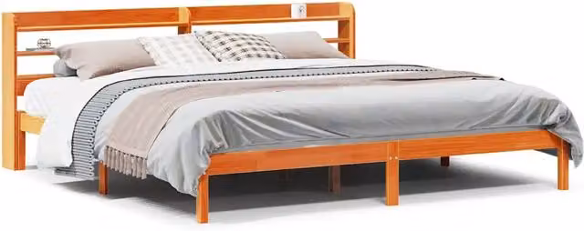 Letto matrimoniale | Letto per adulti | Giroletto con Testiera Marrone Cera 200x200 cm Massello Pino