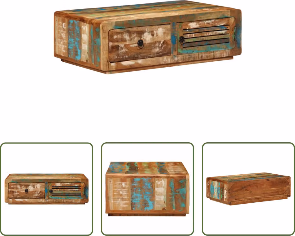 Tavolino The Living Store 89x55x29 cm in legno massiccio antico