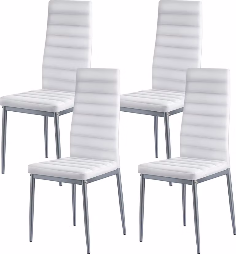 SucceBuy Sedia da pranzo moderna (set di 4) con rivestimento in Pelle finta, portata fino a 136 kg, ideale per tavoli da pranzo. Design salvaspazio con comodi cuscini di seduta e robuste gambe in metallo, bianco caffetteria