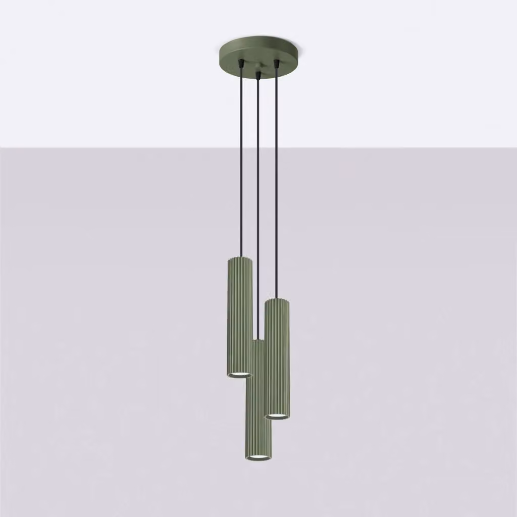 Lampada a sospensione KARBON 3P Sollux Lighting verde oliva in metallo con design cilindrico e regolabile – 2