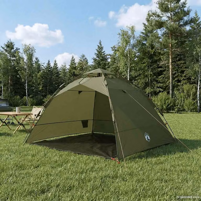 vidaXL Tenda da Pesca a Rilascio Rapido per 4 Persone, Verde Oliva