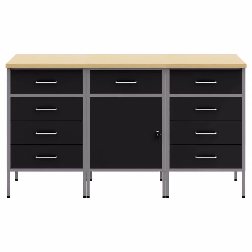Set di 3 mobili da lavoro con blocco vidaXL in nero e grigio L: 150 cm, P: 55 cm, H: 85 cm – 2
