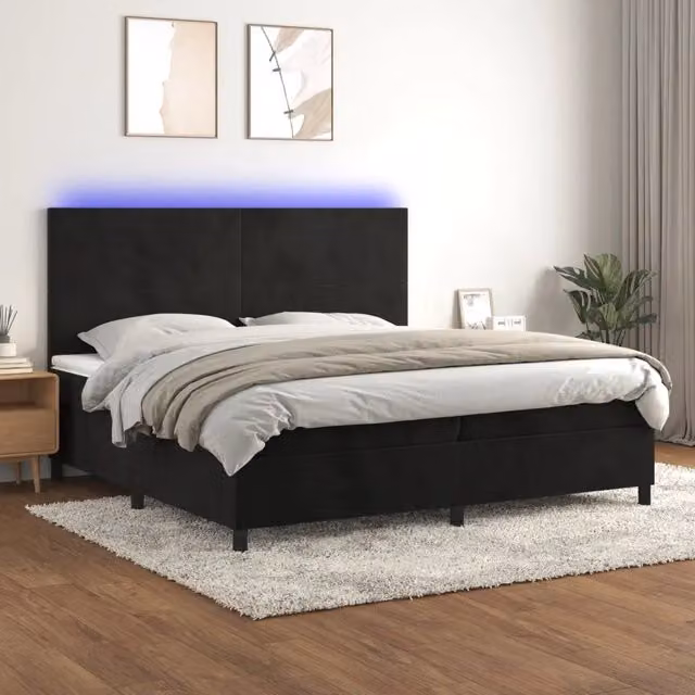 Letto a molle con materasso vidaXL in velluto nero con illuminazione LED e porta USB L/P/H: 200 x 200 x 128 cm – 1