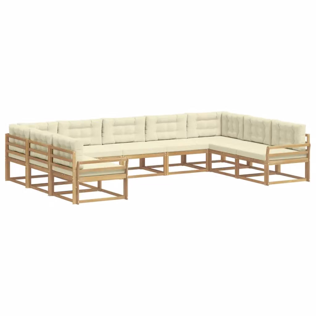 Set di divani da esterno a L vidaXL in legno di acacia con cuscini Bianco e Beige – 2