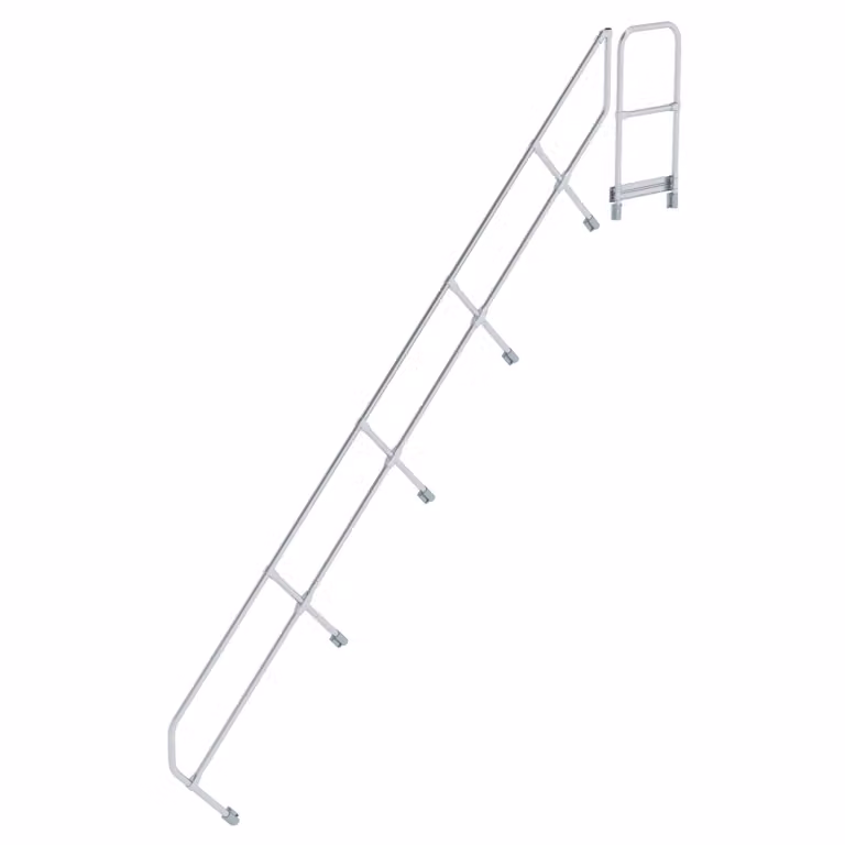 Scala con piattaforma a 45° secondo corrimano per 16 gradini inclinazione 45°