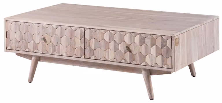 MASSIVMOEBEL24 | tavolino da salotto in legno di Acacia 120x70x40 bianco laccato MOSAYK #203