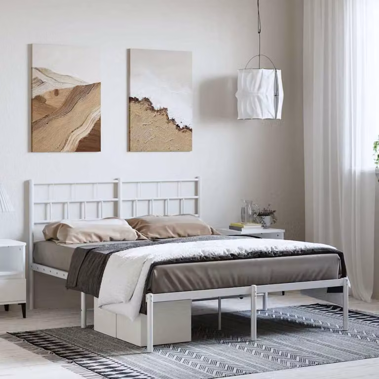 vidaXL Giroletto con Testiera in Metallo Bianco L/P/H: 150 x 200 x 90 cm