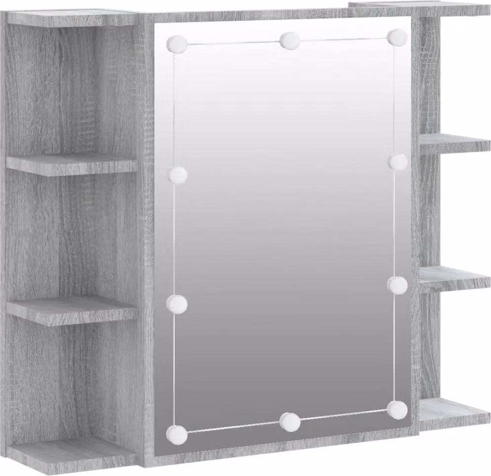 Mobile a Specchio con LED Grigio Sonoma 70x16,5x60 cm