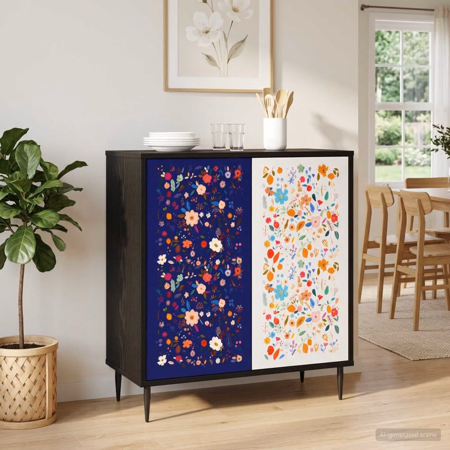 Credenza moderna vidaXL MAINZ in legno ingegnerizzato nero, L: 69 cm, P: 33 cm, H: 76 cm