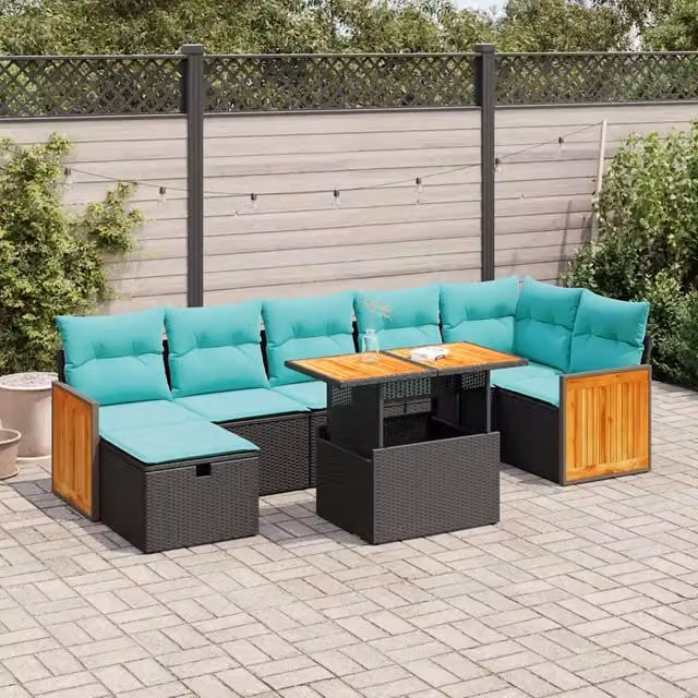 Set Divano da Giardino 8pz con Cuscini Grigio Polyrattan Acacia 3328163