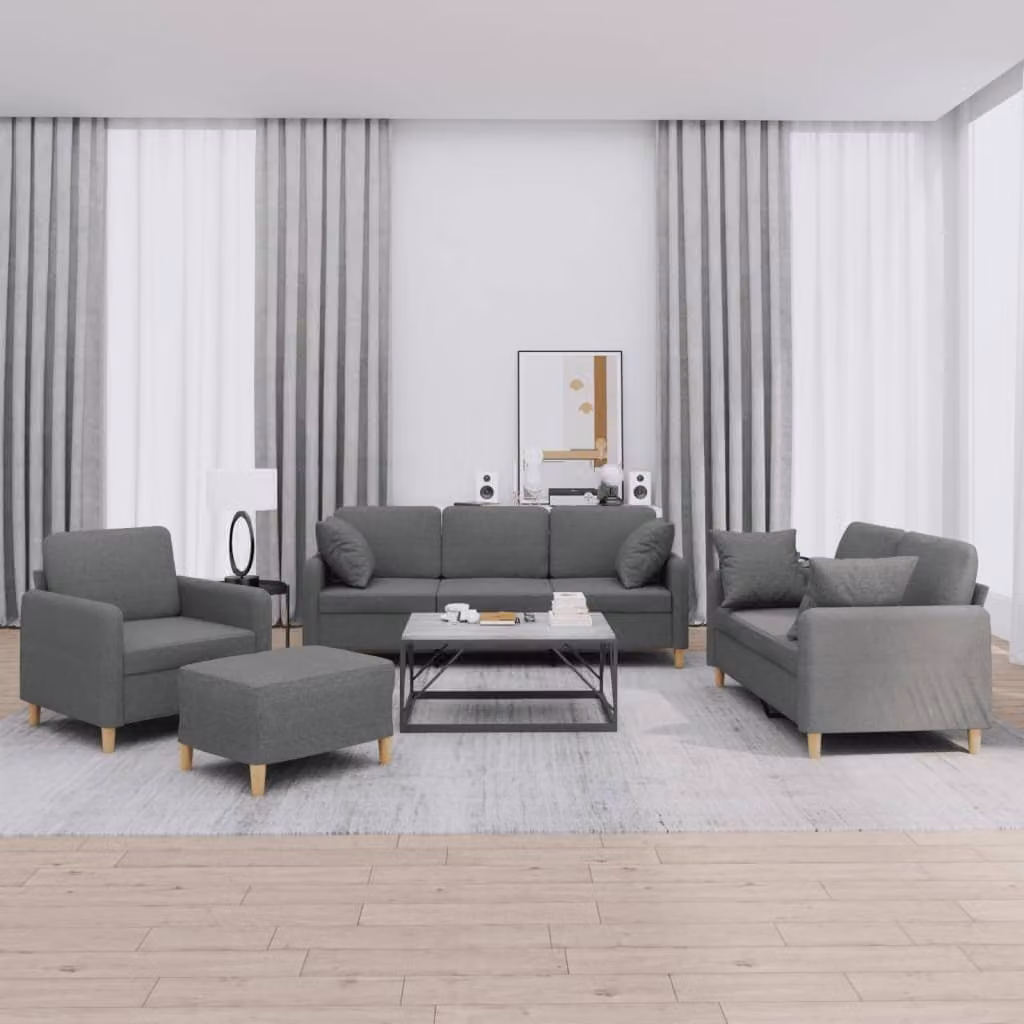 Maison Exclusive - Set divano 4 pezzi con cuscini in tessuto grigio scuro