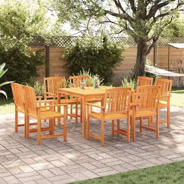 vidaXL Set da Pranzo per Giardino in Legno di Acacia Marrone, 9 Pezzi – 1