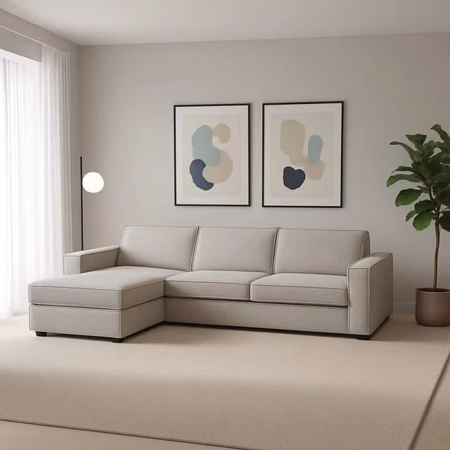 Divano ad angolo Anila TALAMO ITALIA con penisola contenitore sinistra, colore beige, L: 280 cm, H: 90 cm, P: 95 cm – 1