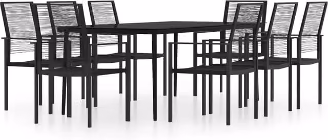 Set da pranzo da giardino Outsunny nero in acciaio verniciato a polvere e vetro, 9 pezzi
