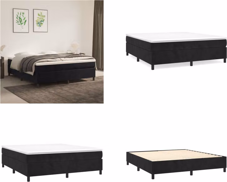 vidaXL Letto boxspring nero 160x200 cm in velluto - Boxspring bed - Boxspringbetten - Bett - Schlafzimmermöbel