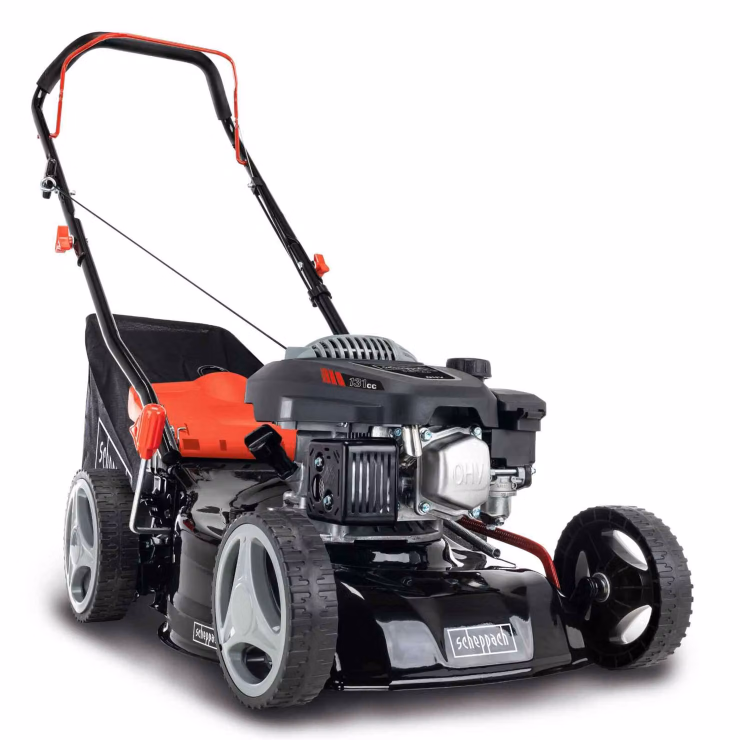 Rasaerba a benzina Scheppach MP132-42 | larghezza di taglio 42 cm | 3,4 CV | carcassa in acciaio | funzione di pulizia | 45 L | regolazione dell'altezza in 7 fasi (25-75 mm)
