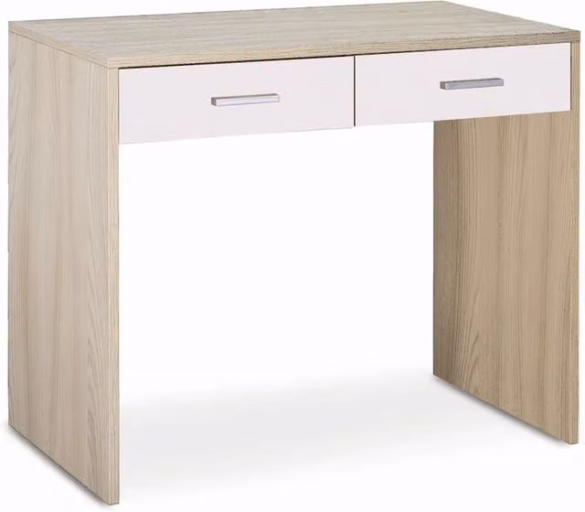 Scrivania moderna SARMOG con 2 cassetti in MDF laminato, colore bianco, L 91 cm x P 55 cm x H 76 cm