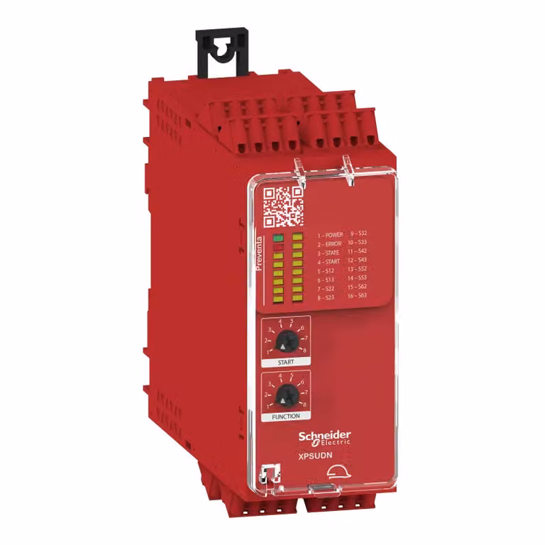 Relè di sicurezza Schneider Electric, Harmony XPSU, 8 funzioni, 6 circuiti, PLe/Cat4/SIL3, 3S 1Ö, diagnostica, 24 V CA/CC, a molla XPSUDN13AC