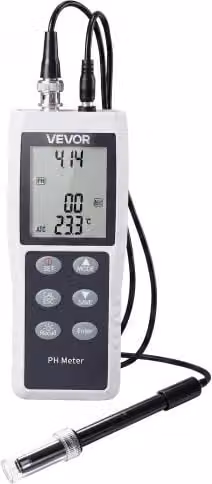 VEVOR Kit pHmetro per Acqua Potabile con Sonda Impermeabile IP68, Autocalibrazione a 3 Punti e Misurazione Temperatura, Colore Bianco, Grigio e Nero