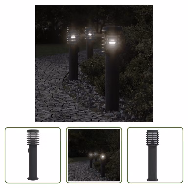 The Living Store Luce di percorso con presa nera 60 cm in acciaio inox