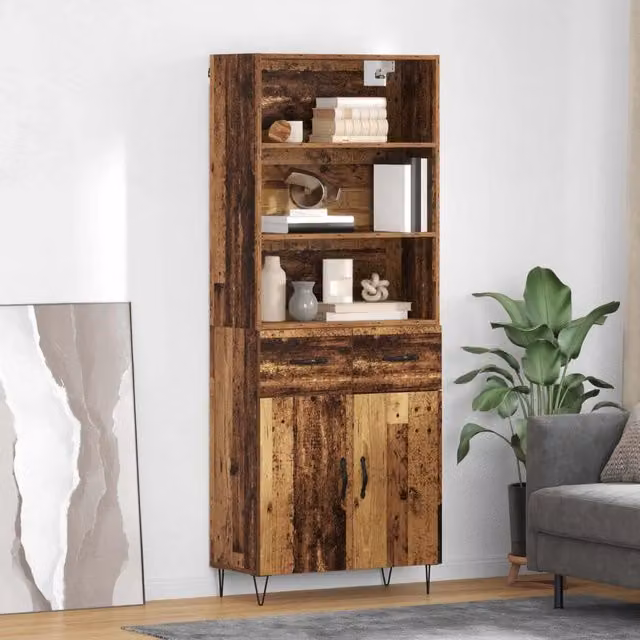 Credenza Buffet Armadio da Cucina in Stile Industrial vidaXL in Legno e Metallo Marrone L: 69,5 cm, P: 34 cm, H: 180 cm – 1
