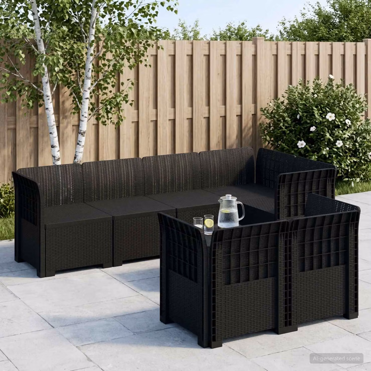 vidaXL Divano da Giardino a Forma di U in Polyrattan Antracite con Cuscini per 7 Persone
