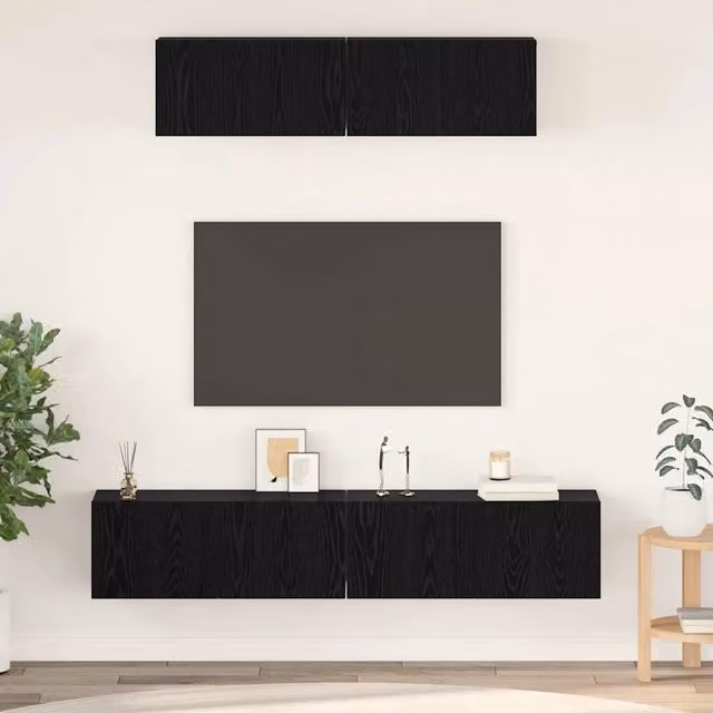 Set mobile TV 4 pz Rovere Nero Legno ingegnerizzato 3393361