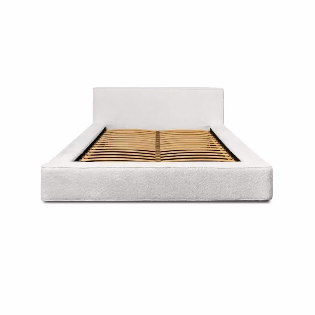 Lettino VELORA Meublorama Bianco con tessuto bouclé e velluto, Rete sollevabile con deposito integrato, L: 140 cm, P: 200 cm, H: 86 cm – 2