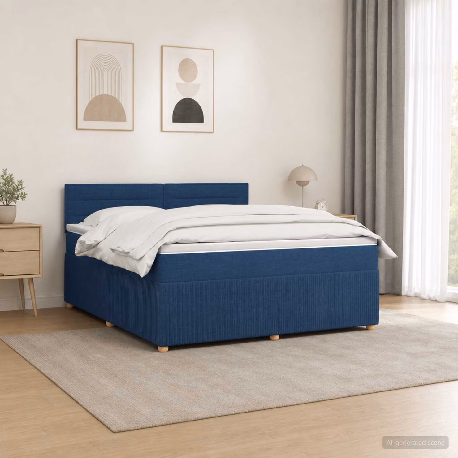 Letto box spring vidaXL con materasso a molle insacchettate in tessuto blu, L 180 x P 200 cm