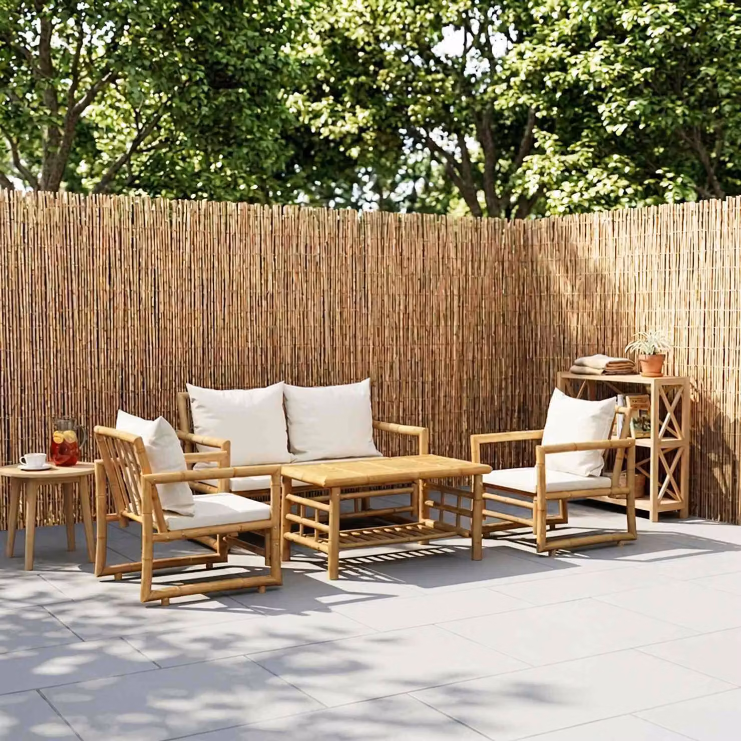 Maison Exclusive - Set da giardino 4 pezzi con cuscini in bambù